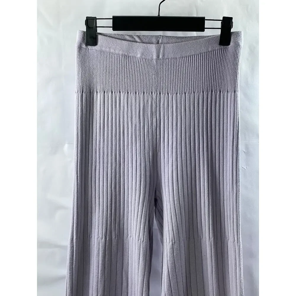 BCBGENERATION Women's Orchid Purple Rib Knit High-Rise Wide-Leg Casual Pant SZ S - Picture 3 of 9